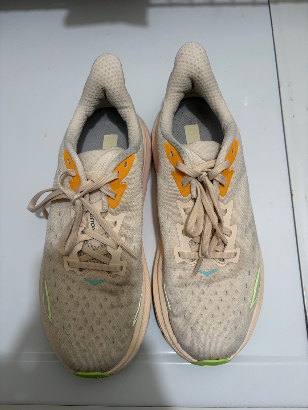 Hoka One One Beige Women's Running Shoes with Yellow Accents